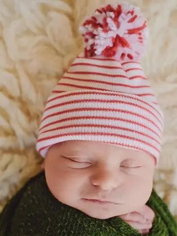 Ilybean Candy Cane Pom Newborn Hospital Hat