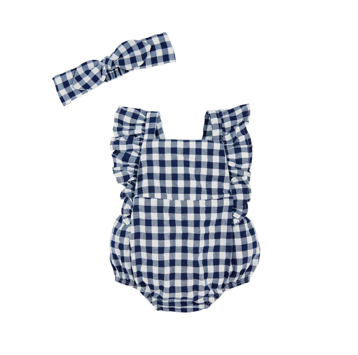 Navy Gingham Bubble & Headband Set