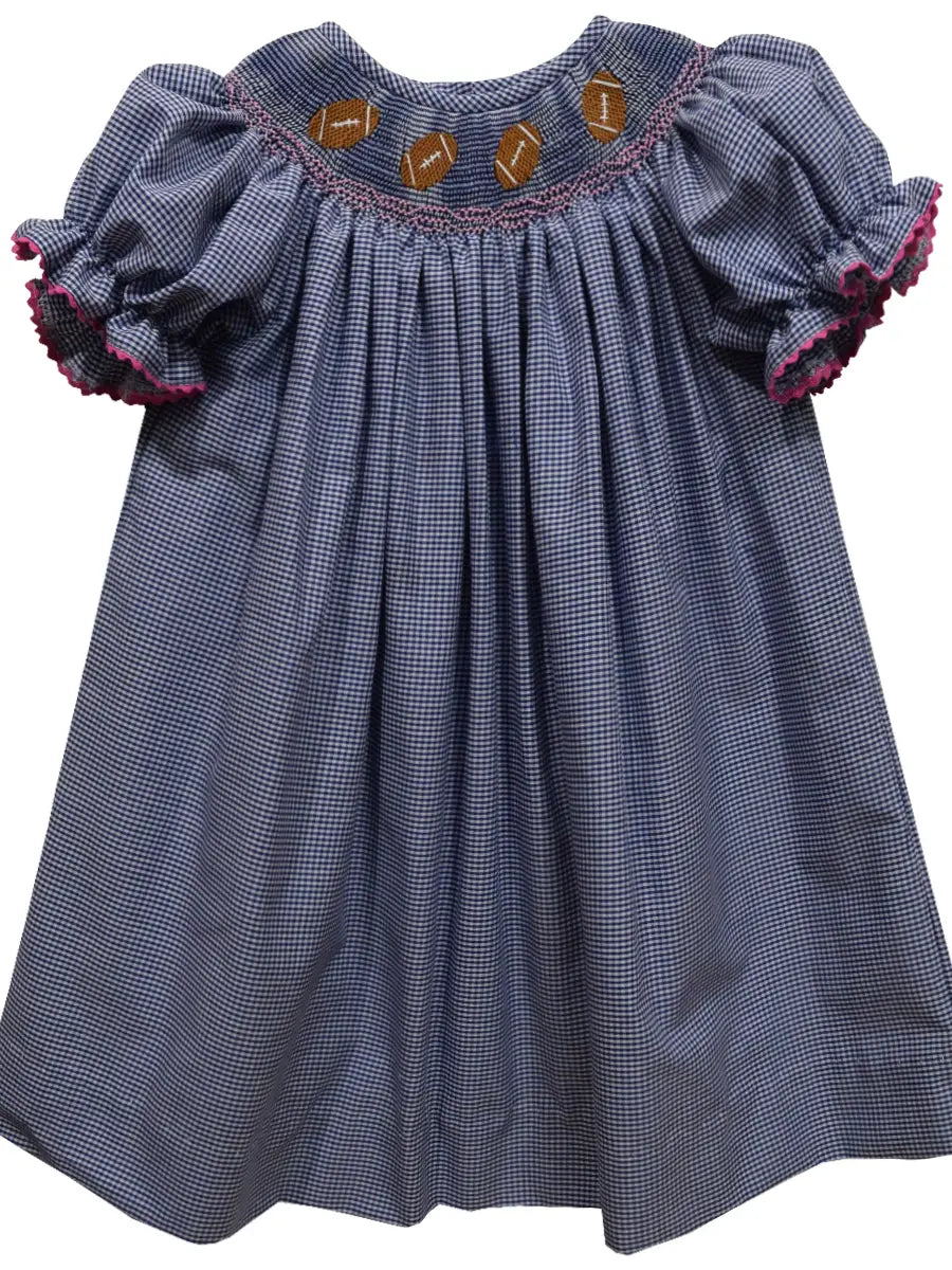 Football Smocked Check Short Sleeve Girls Bishop