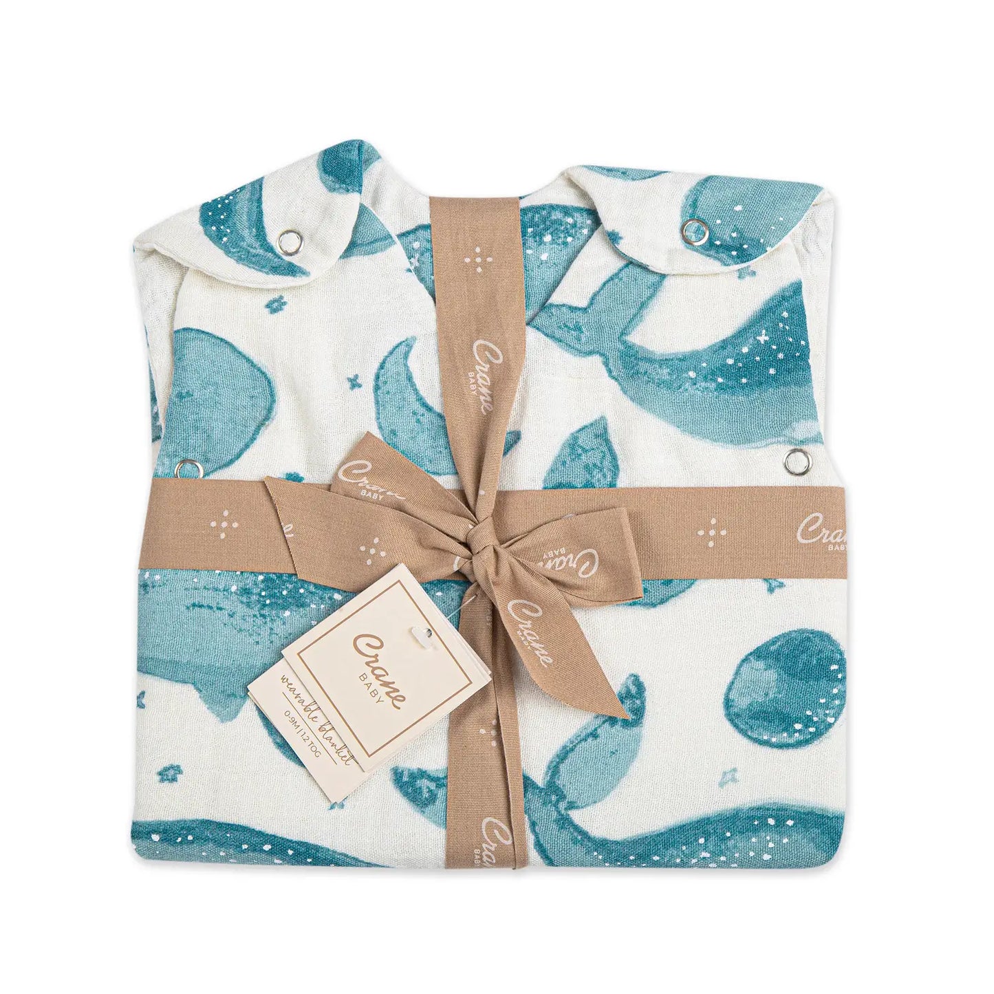 Wearable Blanket - Crane Baby - Muslin Whale Print 0-9M