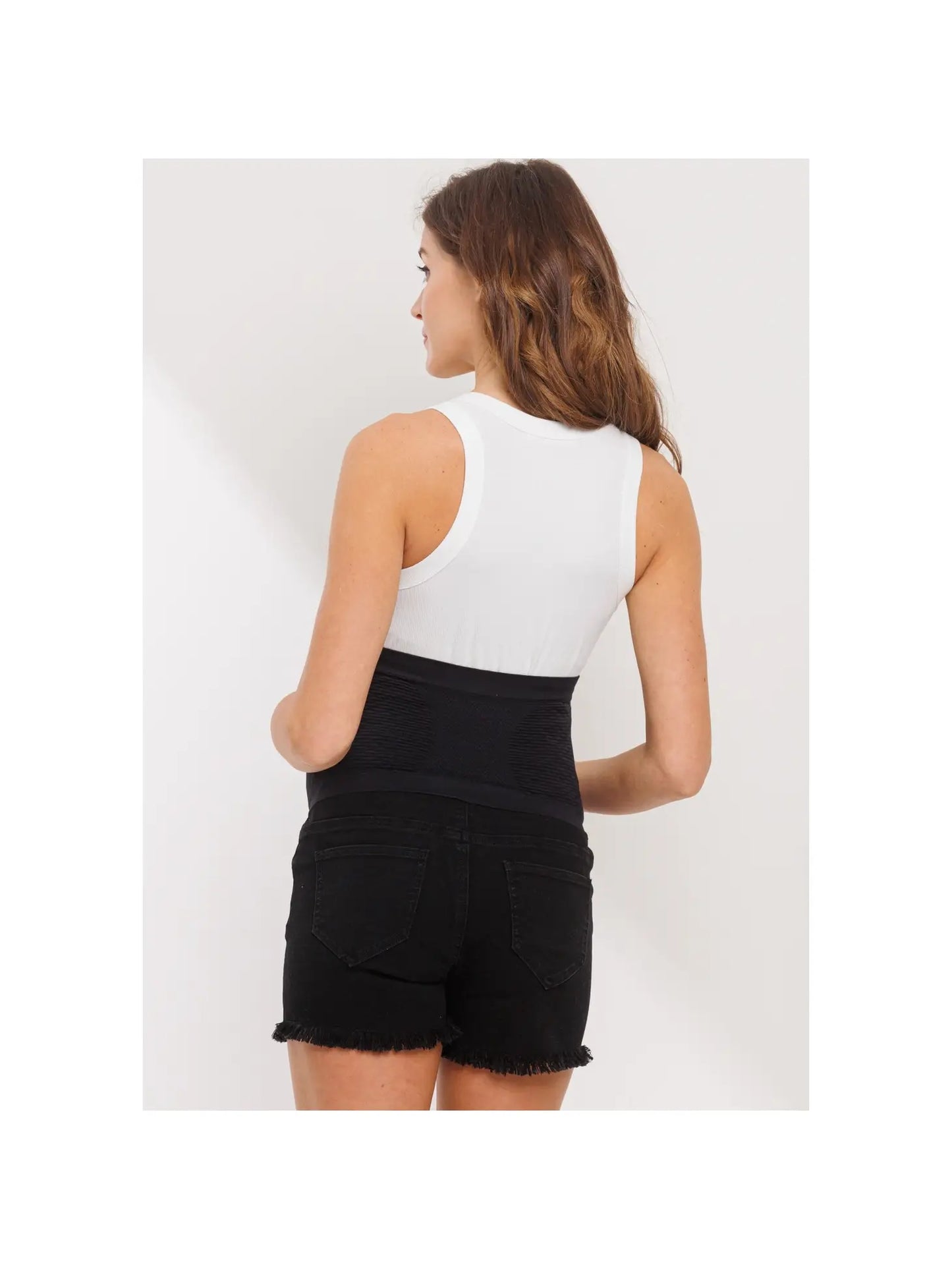 Frayed Denim Maternity Shorts with Waistband Panel Hello Miz