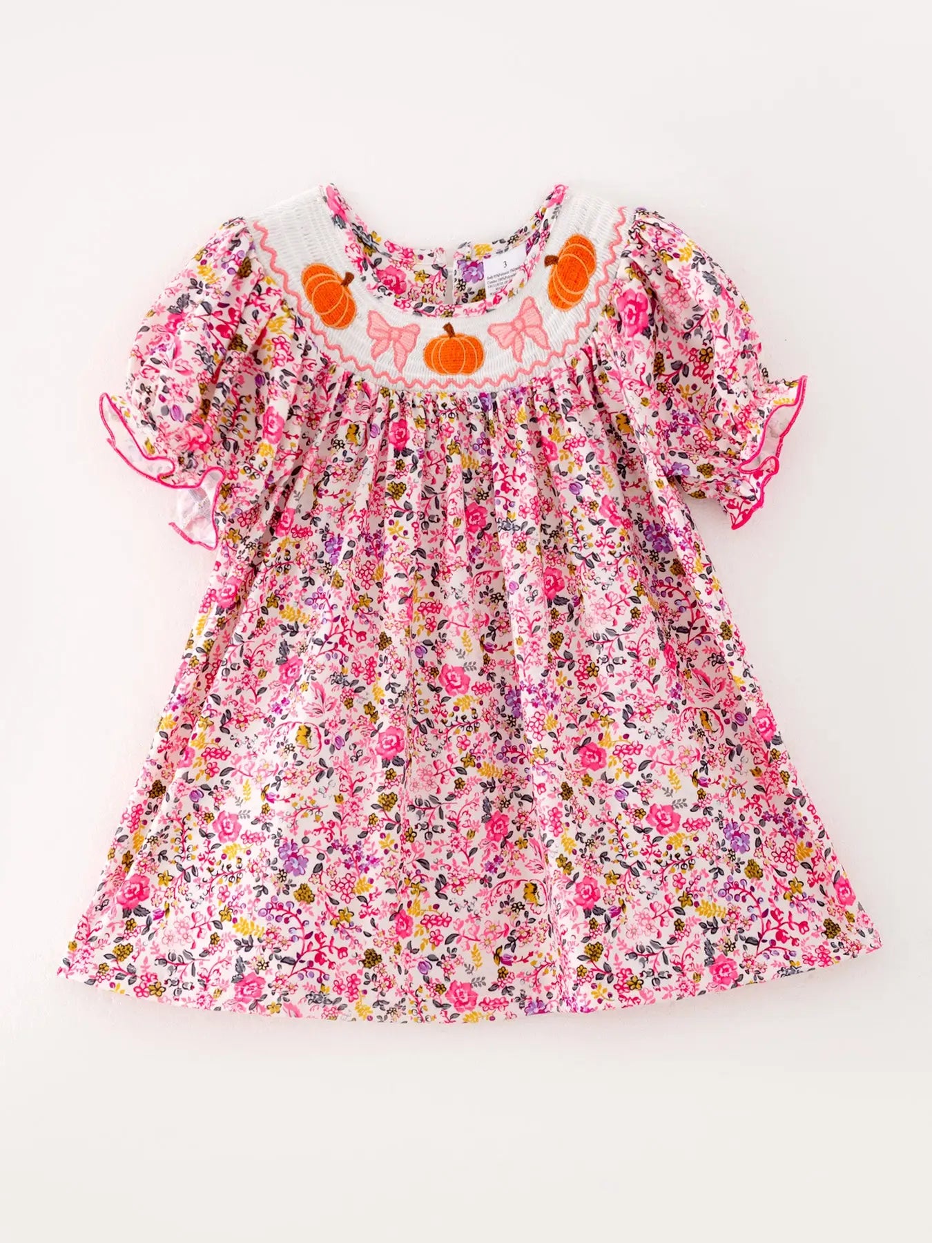 Girls Smocking Pumpkin Bow Embroidered Short Sleeve Dress 3T Girls Smocking Pumpkin Bow Embroidered Short Sleeve Dress 3T