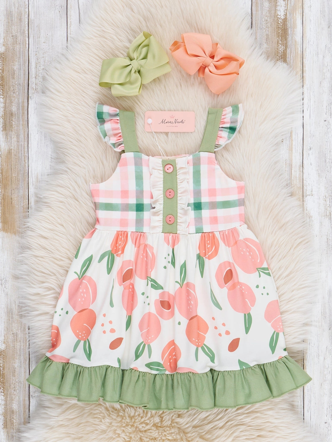 Peaches & Green Gingham Ruffle Dress