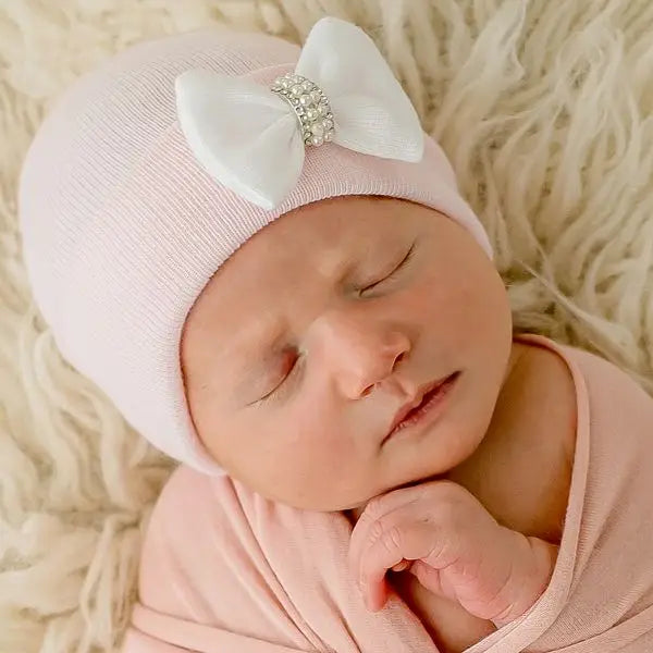 Ilybean Julianna Mini Bow with Rhinestone Pearl Center 0-3m