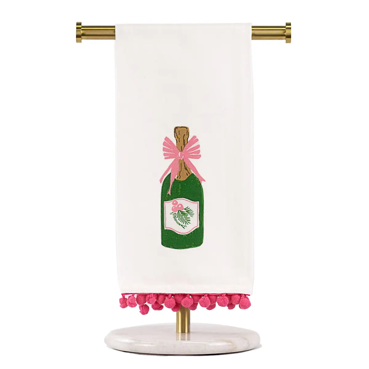 Mistletoe Bubbly Hand Towel White/Green/Pink 20x28