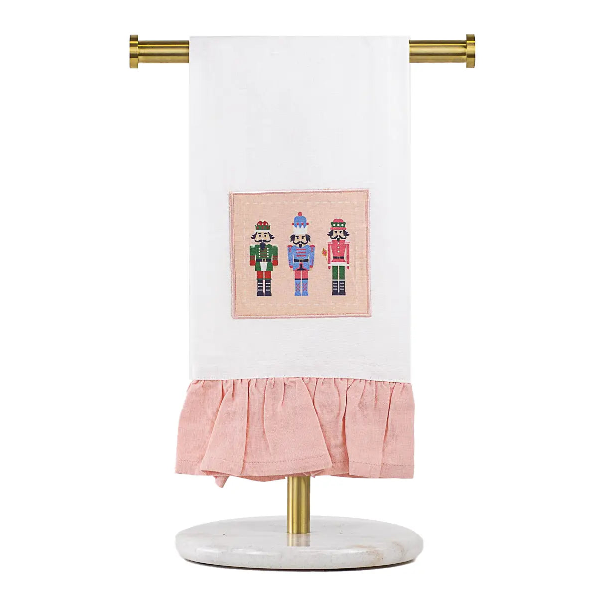 Nutcracker March Ruffle Hand Towel White/Light Pink/Multi 20x28