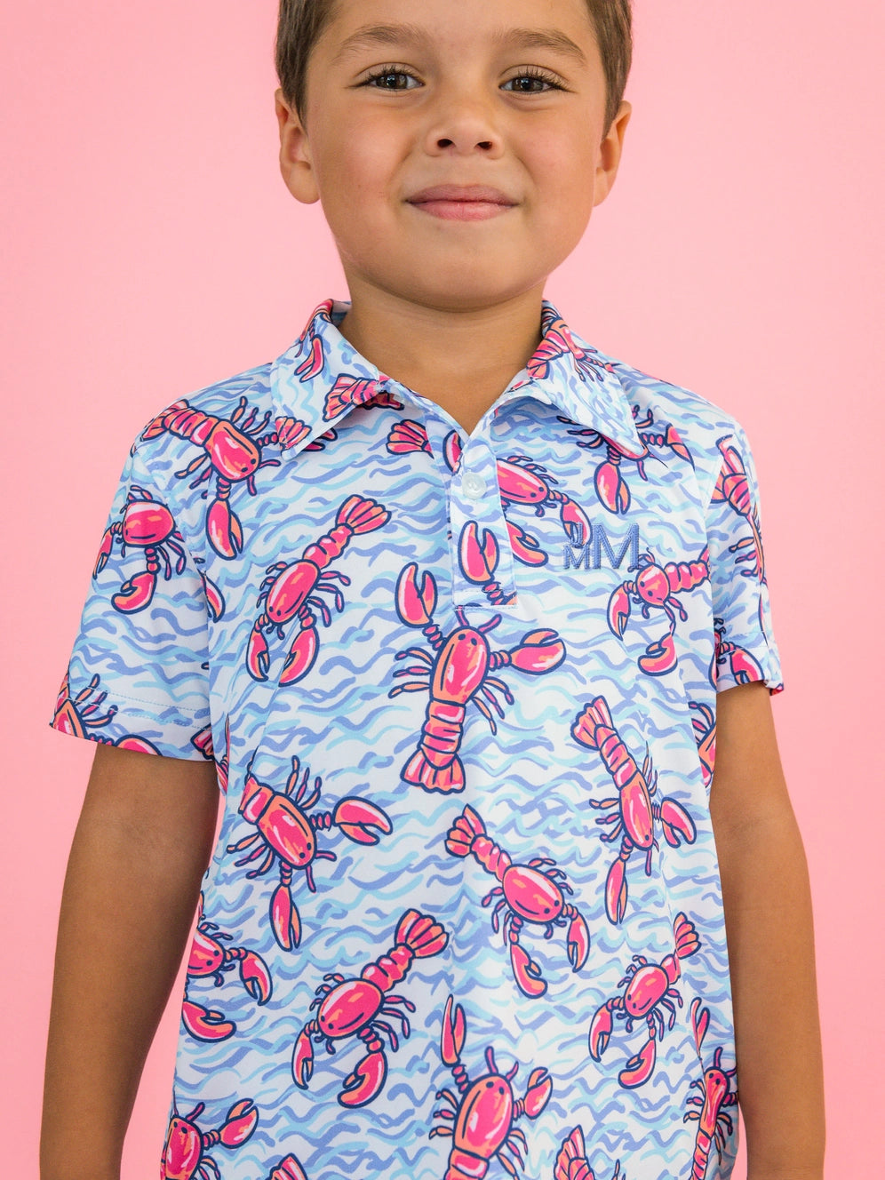 Boys Blue Lobster Lagoon Knit Short Sleeve Performance Polo