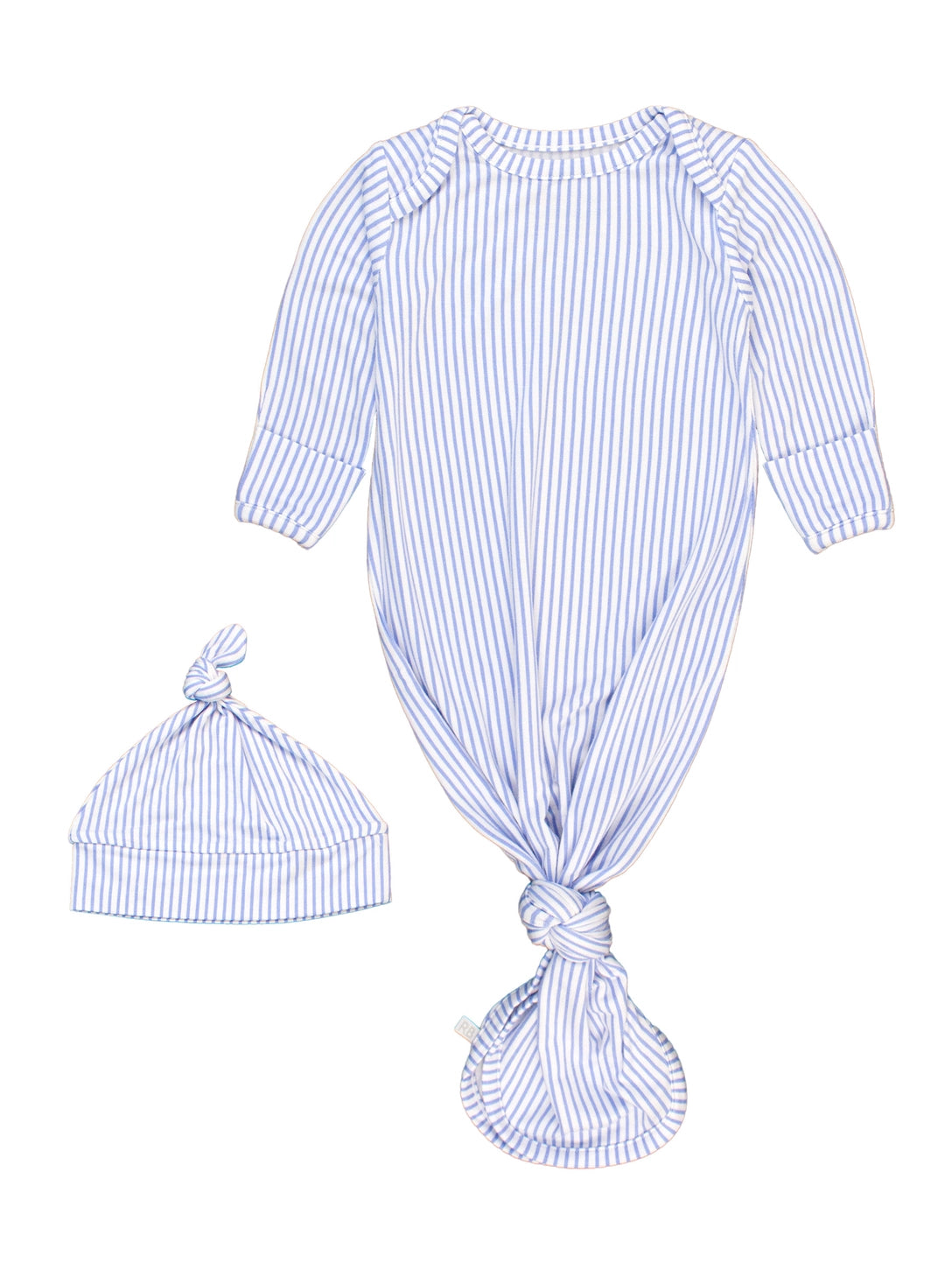 Softsnooze™ Baby Boys Bamboo Viscose Periwinkle & White Micro Stripe Knotted Sleep Gown & Hat Set Size Newborn-3 Months