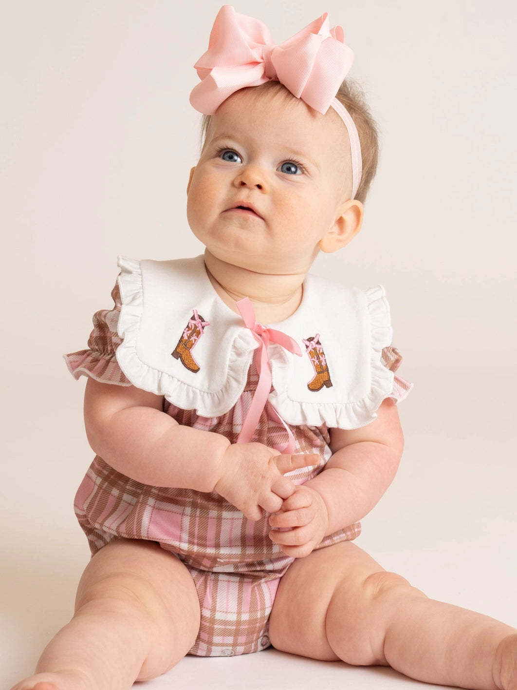 Cowgirl Cutie Boots Embroidered Plaid Romper