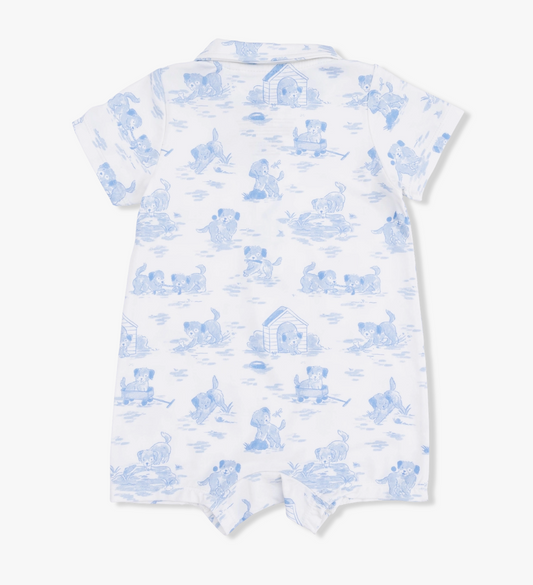 Puppy Toile Blue Polo Shortie