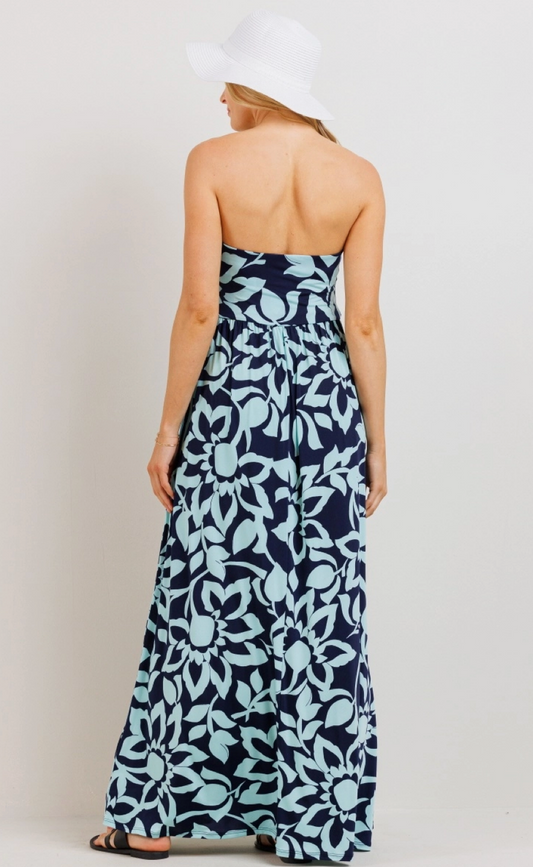 Tropical Floral Strapless Maternity Maxi Dress