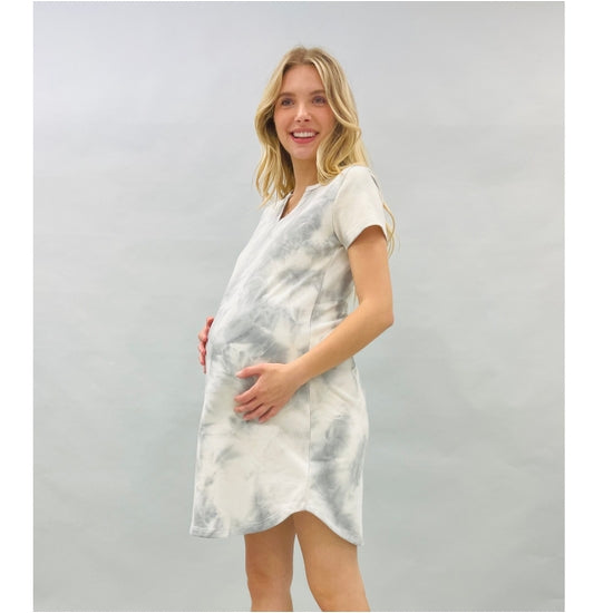 Star Motherhood Tie Dye V-Neck Midi Dress With Curved Hem