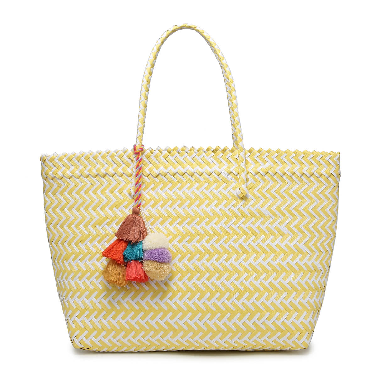 Jen & Co - Shelby Large Handwoven Tote with Pom-Poms