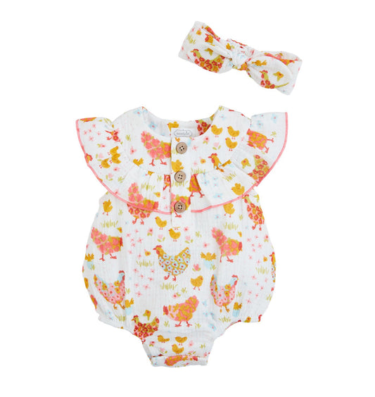 Floral Chicken Bubble and Headband Set
