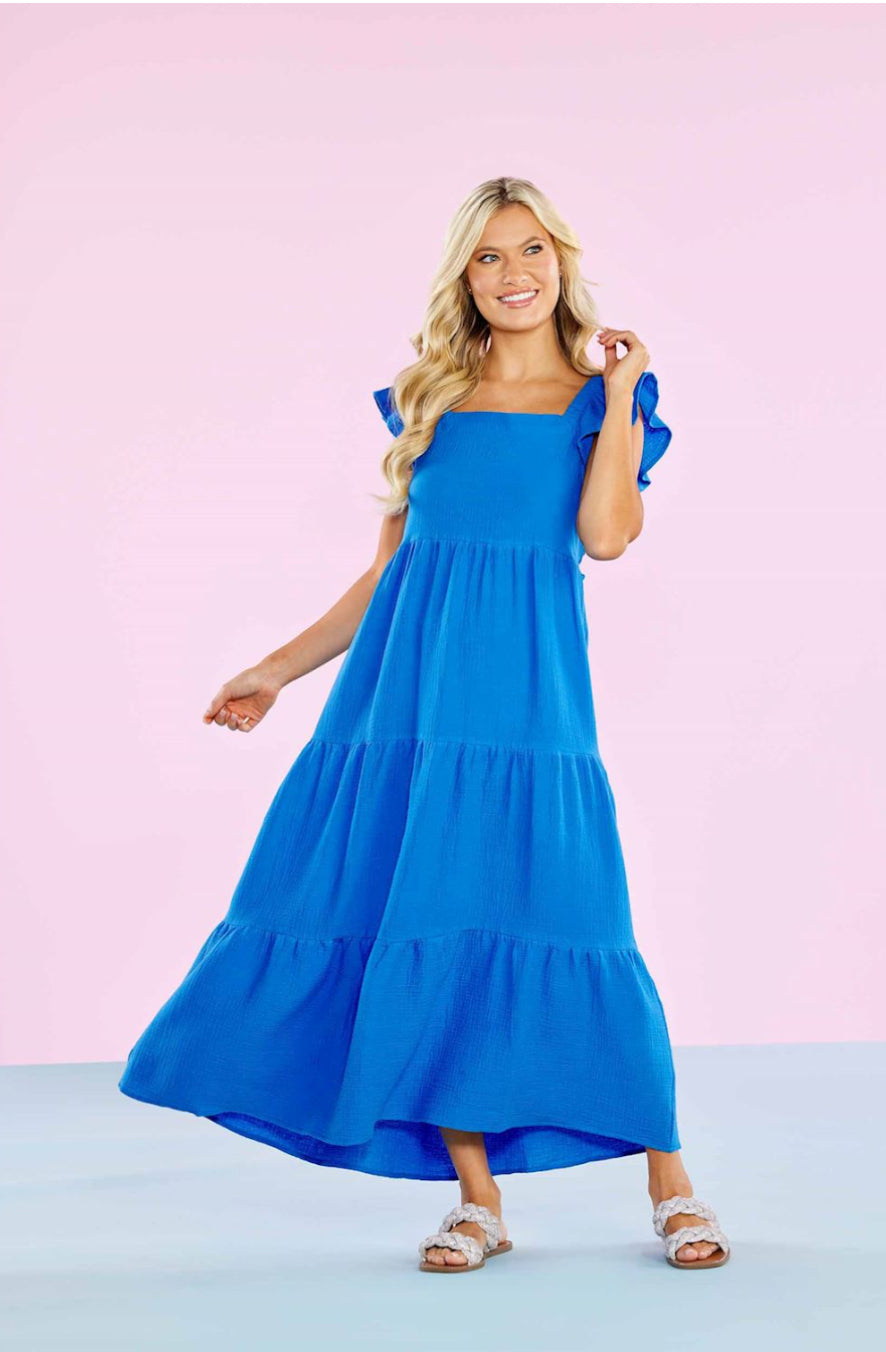 Blue Martha Maxi Dress Mudpie