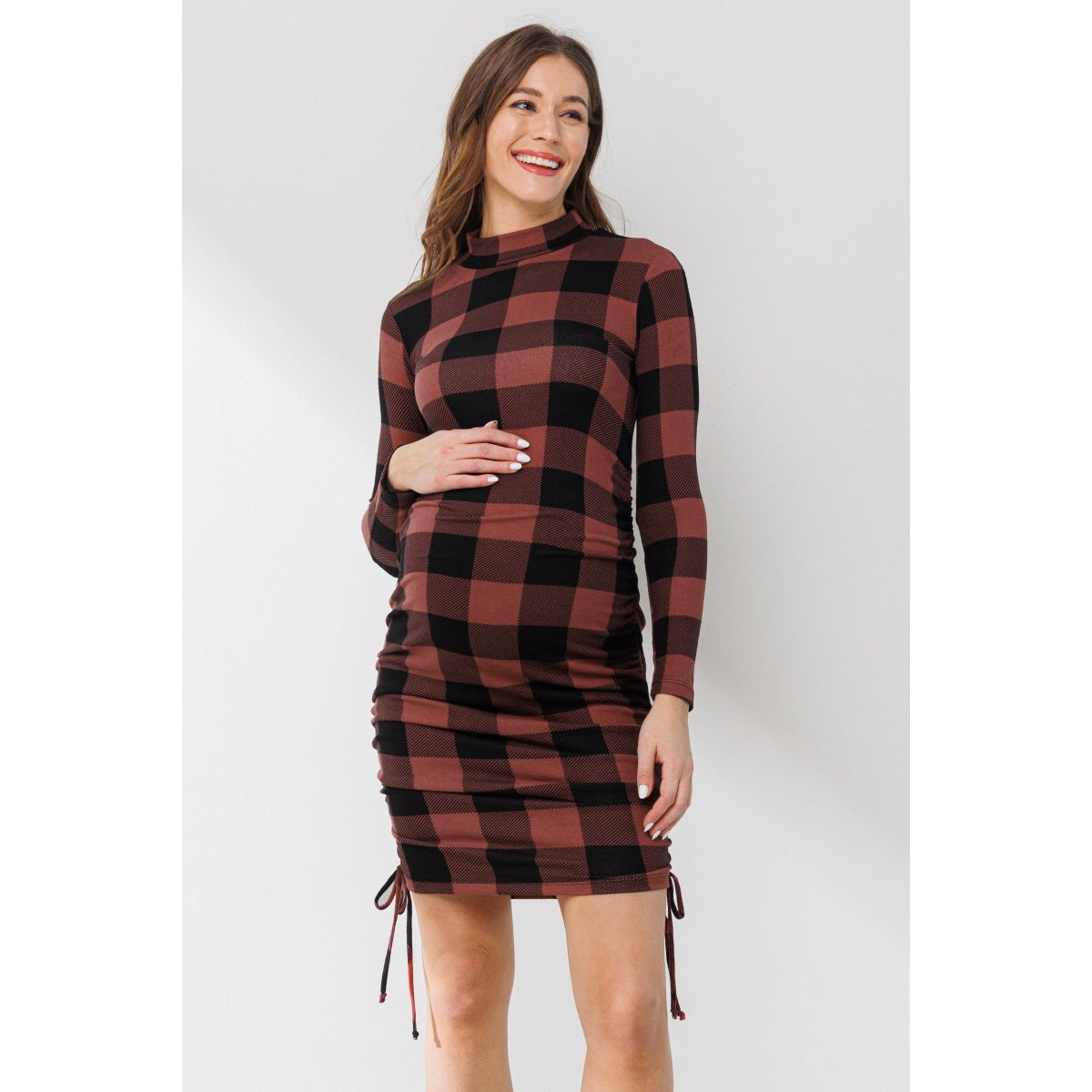 Side Ruched Red Plaid Maternity Dress - Hello Miz