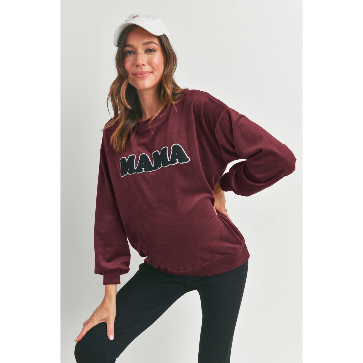Velvet Maternity Sweatshirts Top with Mama Patch - Hello Miz