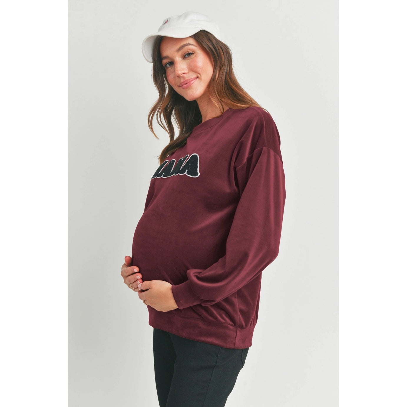 Velvet Maternity Sweatshirts Top with Mama Patch - Hello Miz