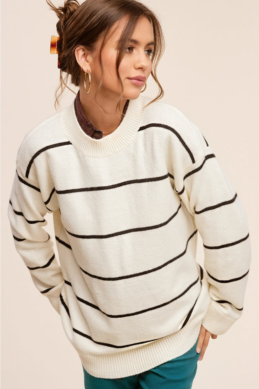 Loose Fit Stripe Fall Winter Long Sleeve Sweater - La Miel