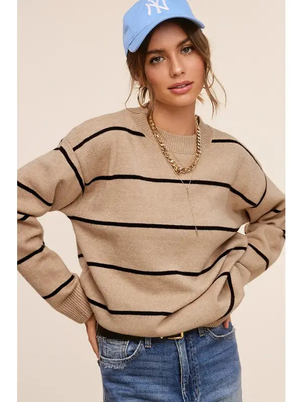 Loose Fit Stripe Fall Winter Long Sleeve Sweater - La Miel