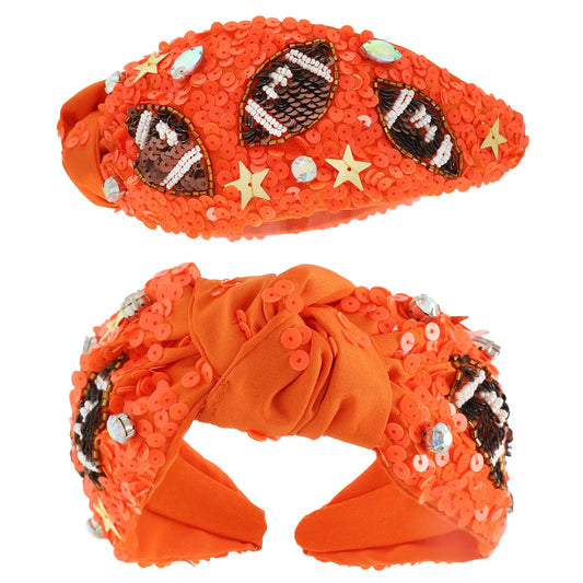 Football Top Knotted Jeweled Beaded Headband Clemson
