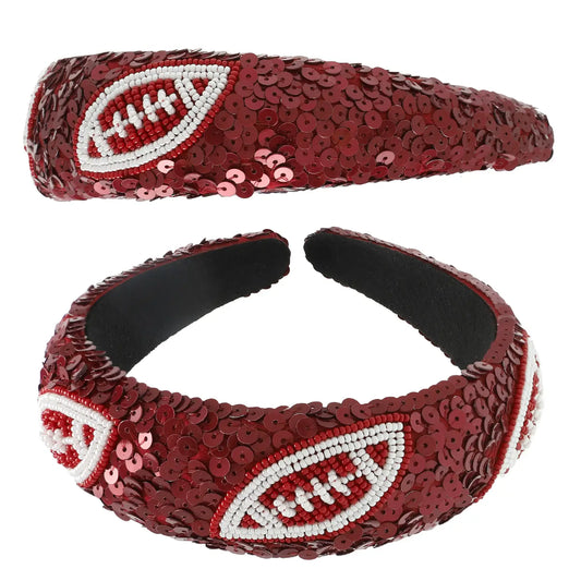 Two-Tone Football Sequins Beaded Headband USC/Clemson