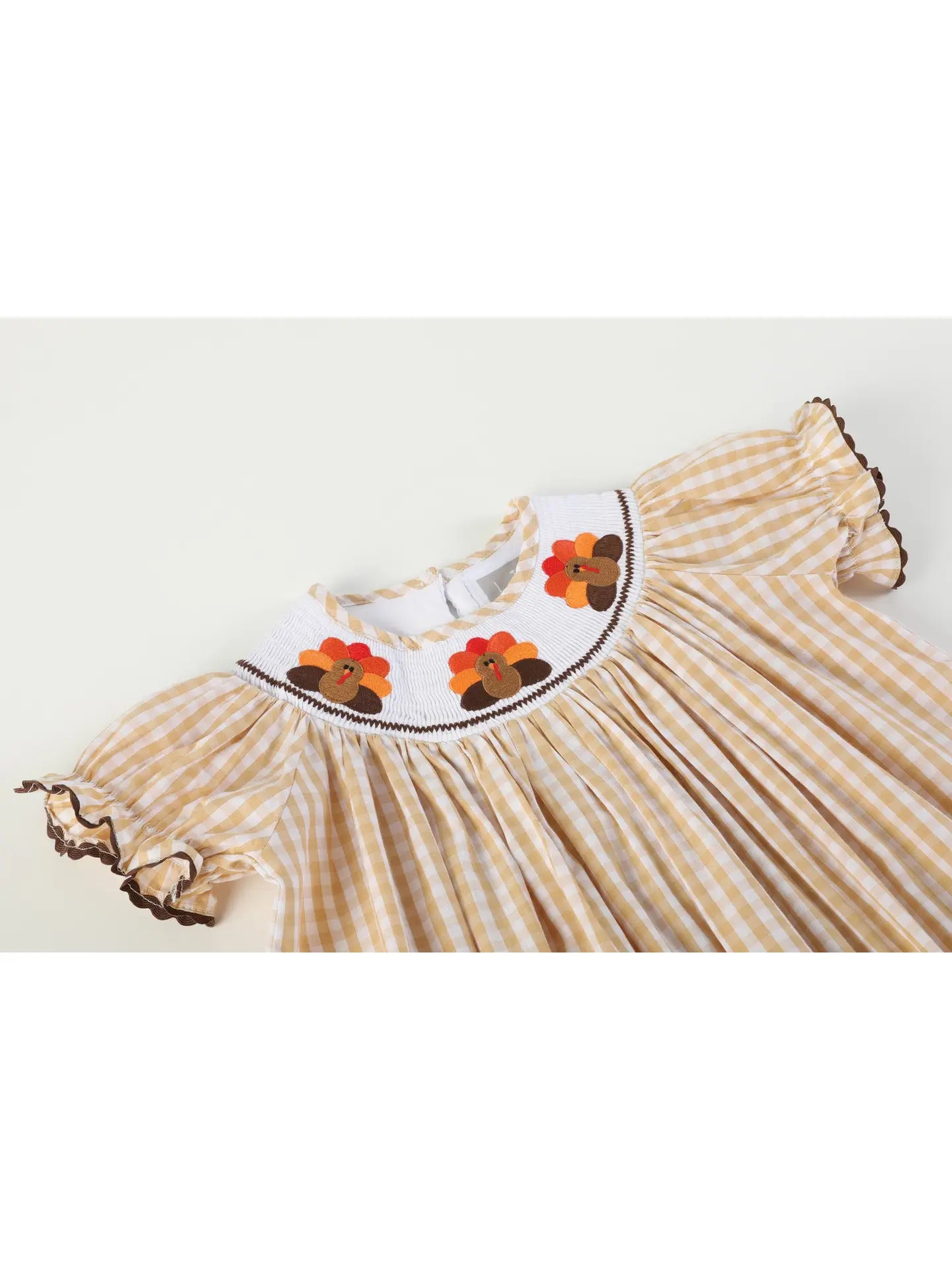 Lil Cactus Baby Dress Ð Brown Gingham Turkey Smocked Bishop Dress 18-24M / Brown, Outfit, Cotton