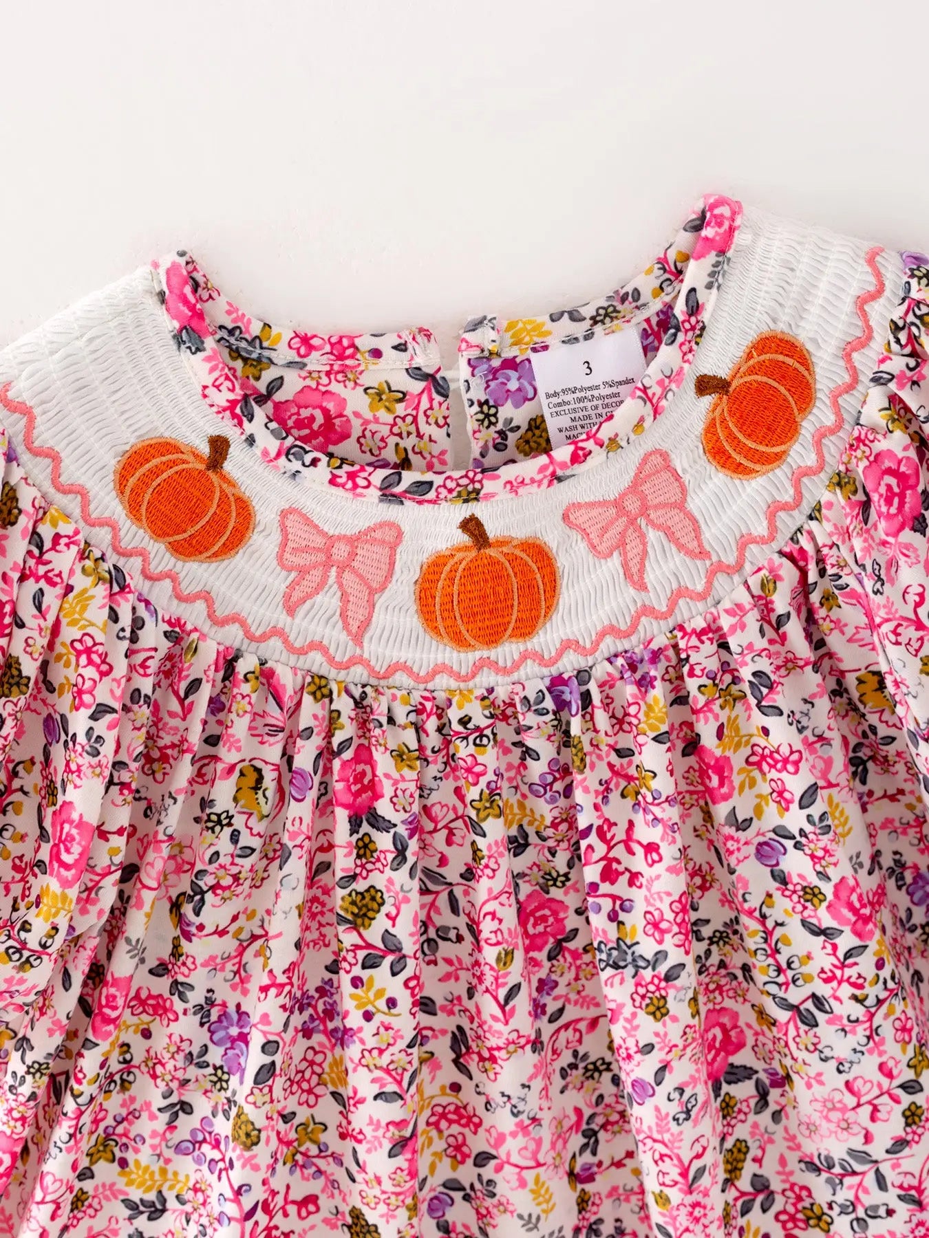 Girls Smocking Pumpkin Bow Embroidered Short Sleeve Dress 3T Girls Smocking Pumpkin Bow Embroidered Short Sleeve Dress 3T