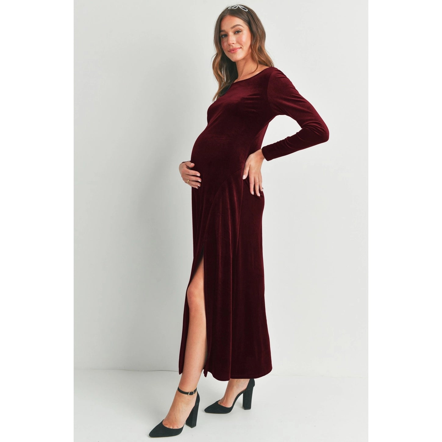Velvet Long Sleeve Maternity Dress XL