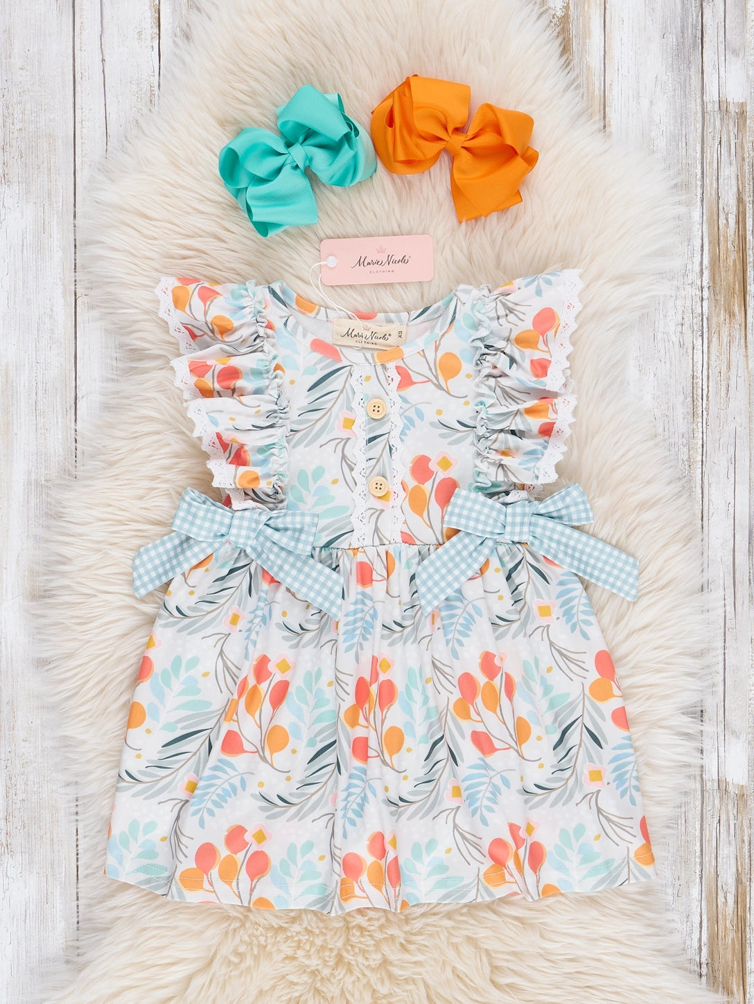 Botanical Blue Gingham Ruffle Dress