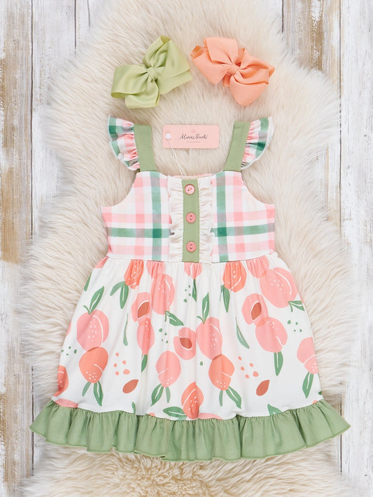 Peaches & Green Gingham Ruffle Dress