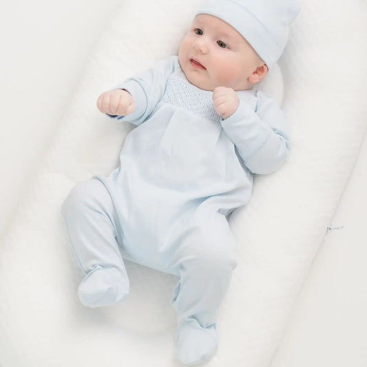 Essentials Solid Blue Smocked Footie