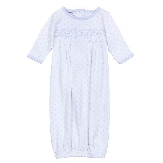 Gingham Dots Smocked Gown - Blue