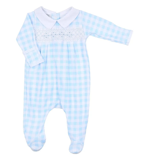 Baby Checks Smocked Footie - Blue