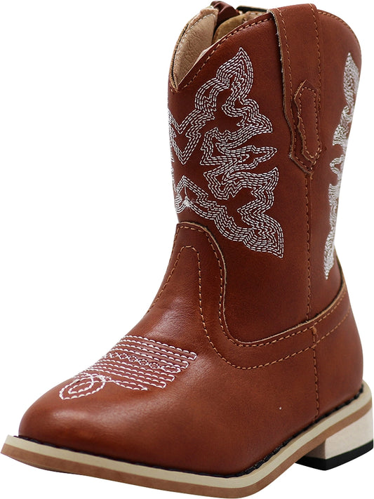 Brown Unisex Western Cowboy Boot Size 7 Toddler