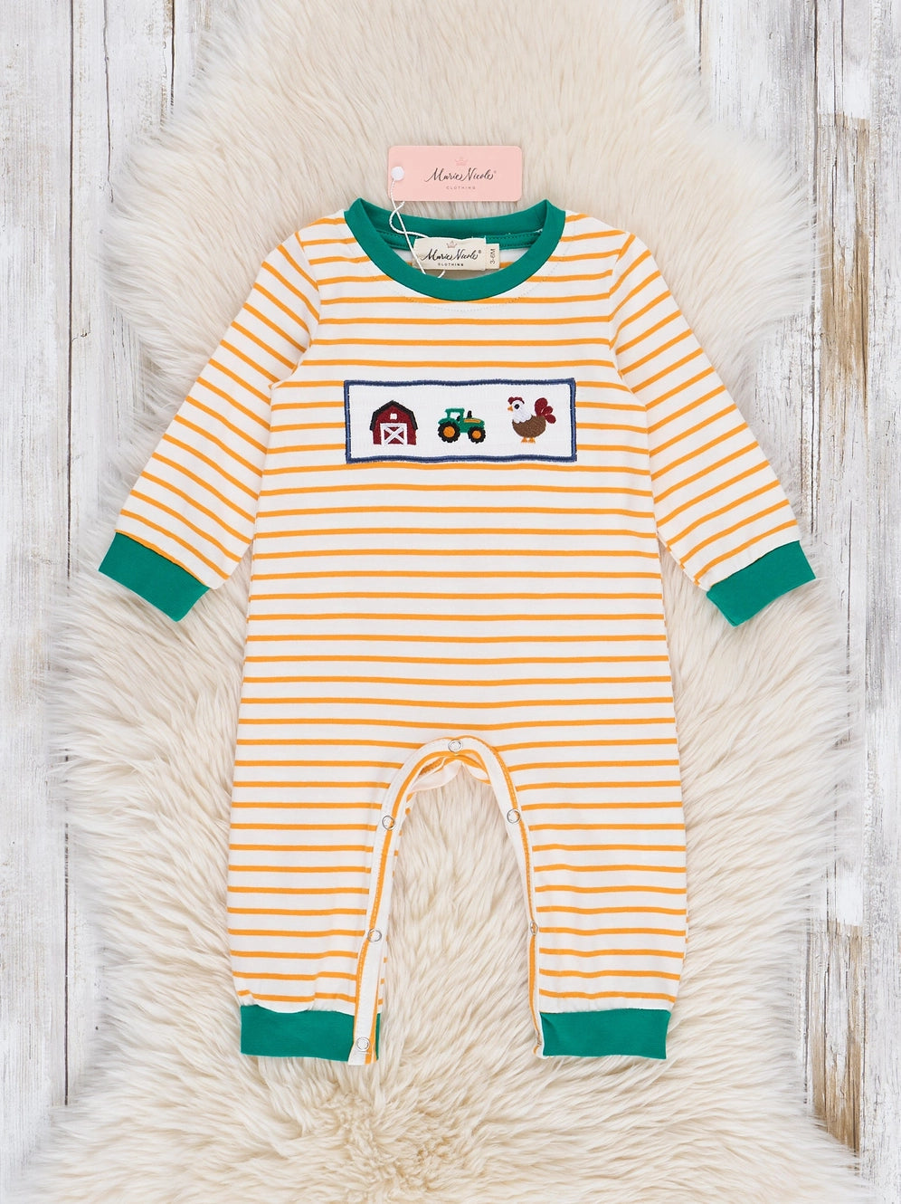 Down On the Farm Smocked Striped Romper