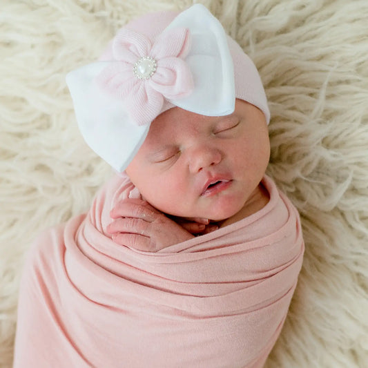 Starfish Bow Newborn Girl Hospital Hat - Newborn Girl Hat 0-3m