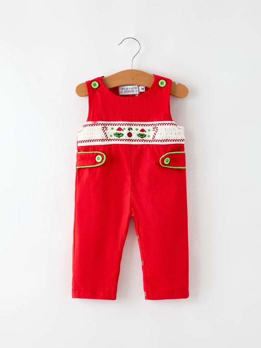 Christmas Cheer: Red Holiday Baby Boys Romper with Cute Embroidery