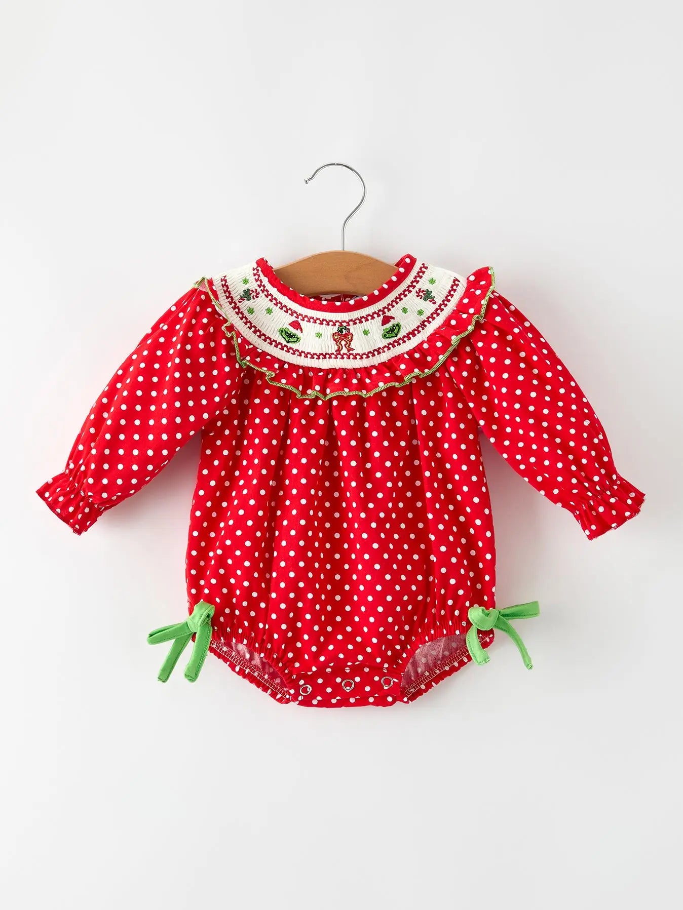 Christmas Cheer: Red Holiday Baby Girls Romper with Cute Embroidery