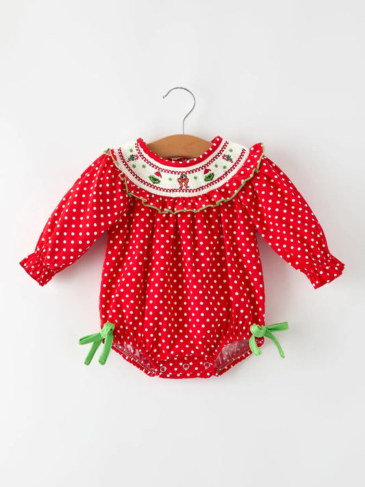 Christmas Cheer: Red Holiday Baby Girls Romper with Cute Embroidery