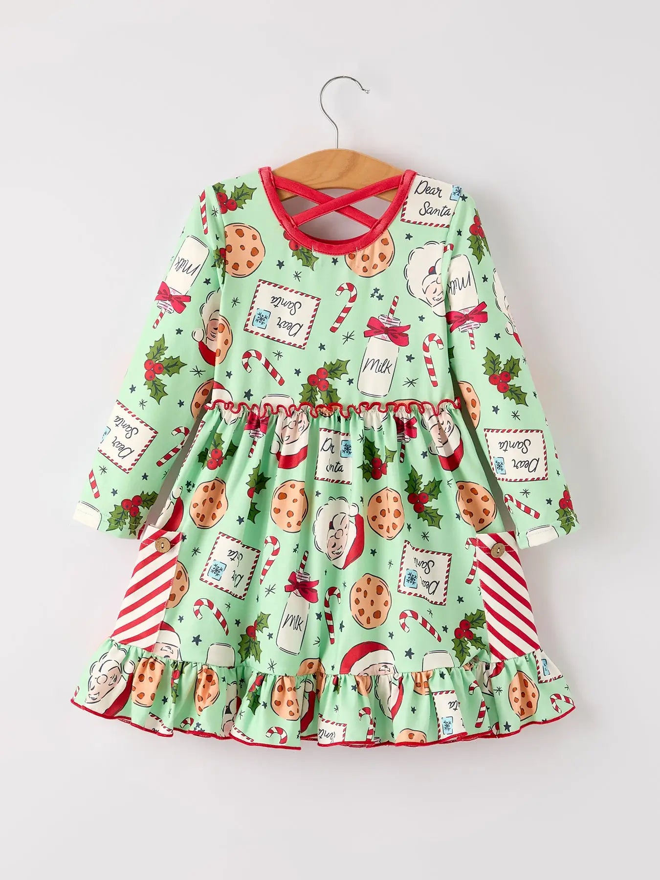 Winter Christmas Green Girls Pocket Dress 5 Winter Christmas Green Girls Pocket Dress 5