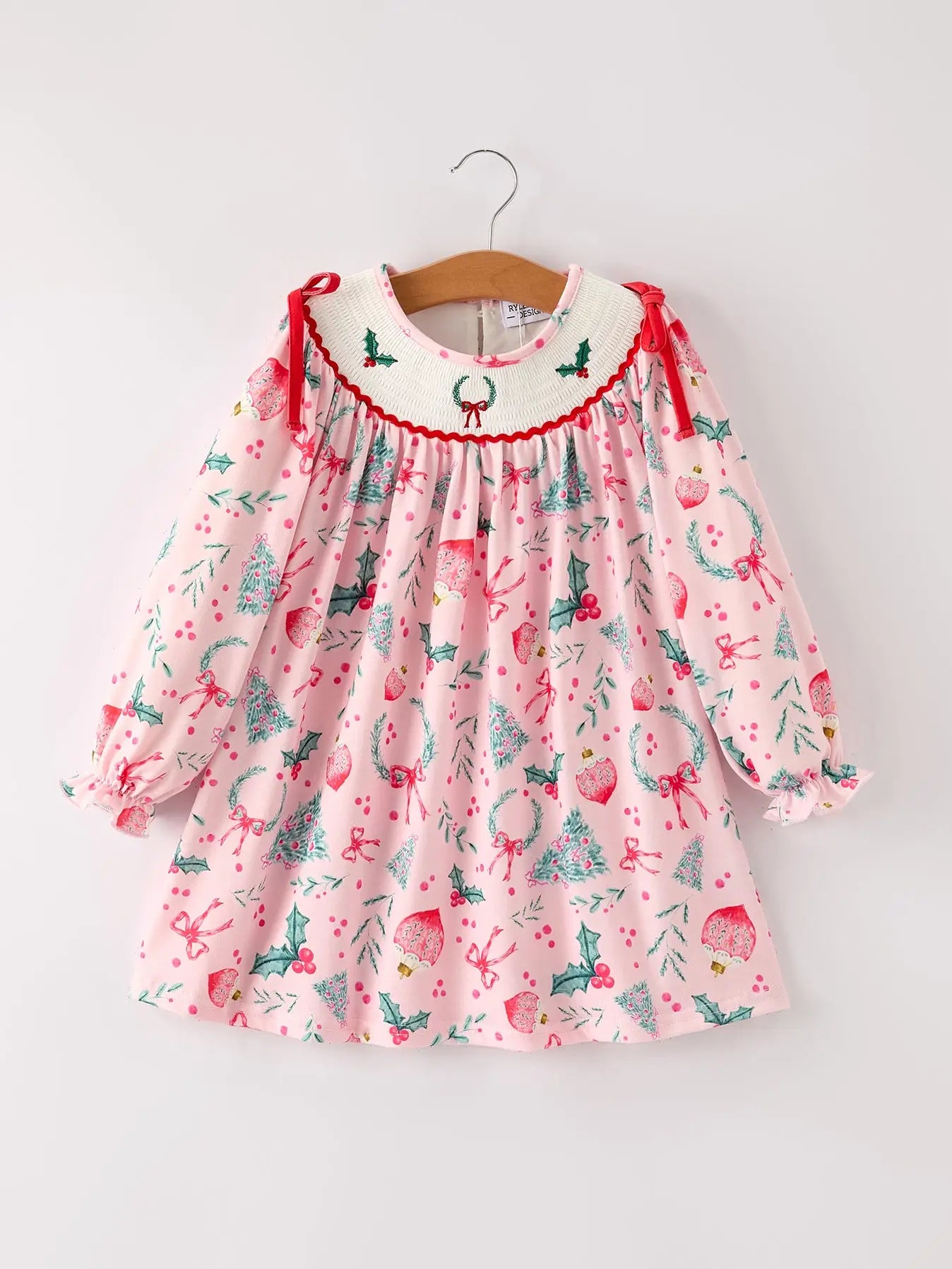 Winter Christmas Smocking Embroidery Colorful Girls Dress