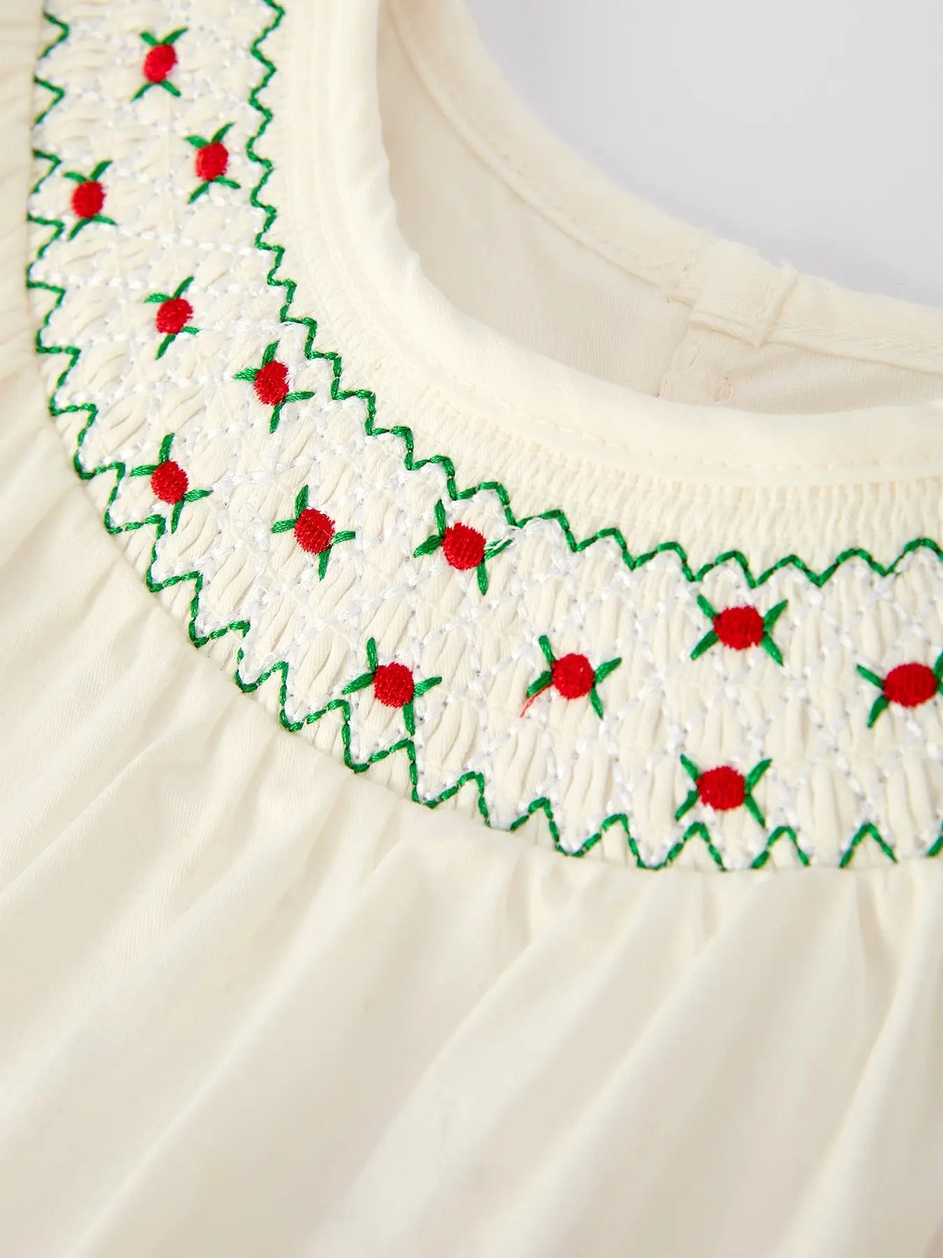 Christmas Girl's Romper : Delicate Embroidery with Red Bow Details