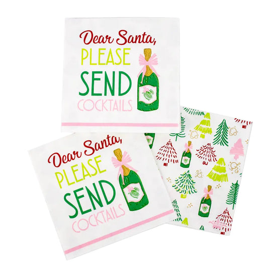 Dear Santa Cocktail Napkins White/Green/Pink 5x5