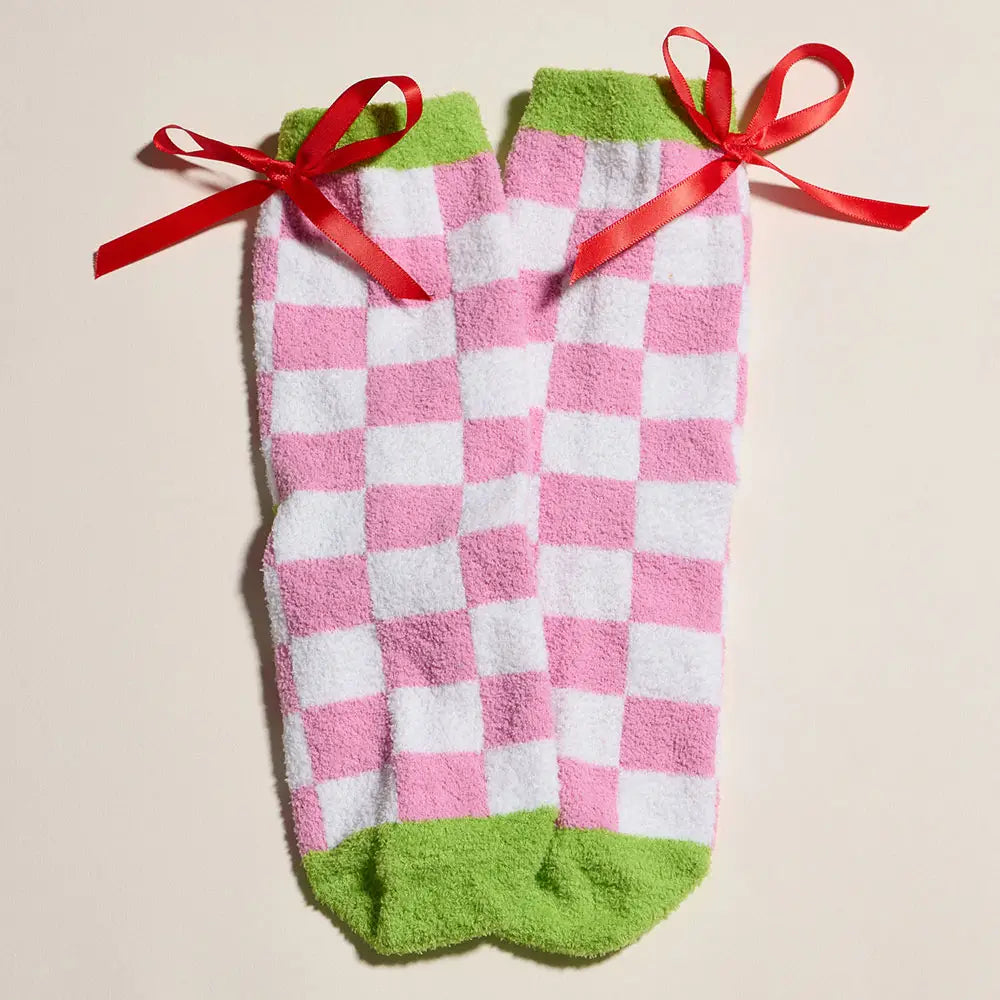 4Pairs - Green Monster Checkered Bow Printed Christmas Bundle Gift Socks Set