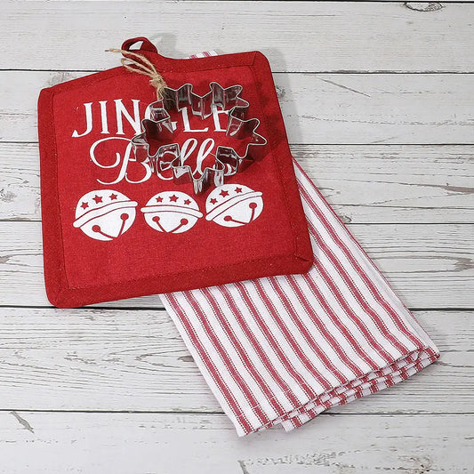 3PCS - Jinglebell Christmas Kitchen Towel Pot Holder Cookie Cutter Set