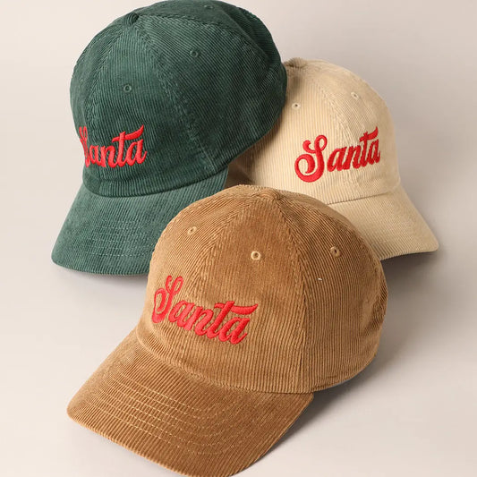 Santa Embroidery Corduroy Baseball Cap - One Size