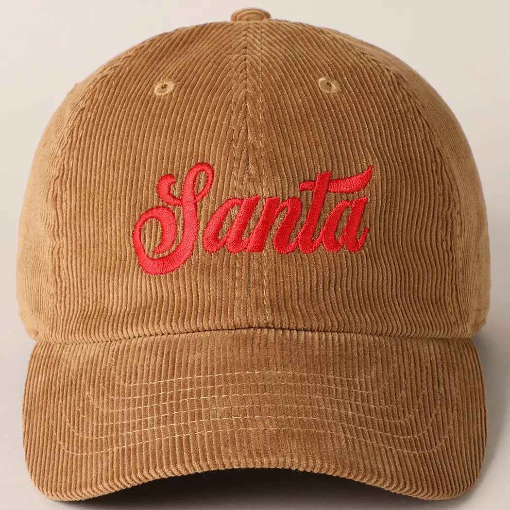 Santa Embroidery Corduroy Baseball Cap - One Size