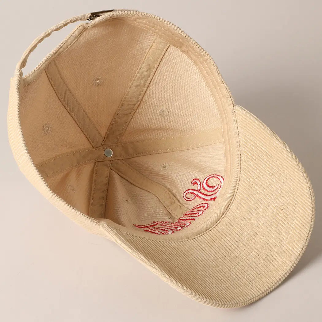 Santa Embroidery Corduroy Baseball Cap - One Size