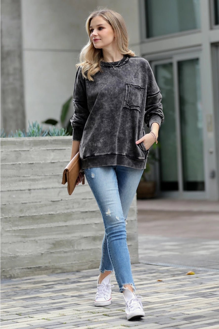 French Terry Acid Wash Pullover